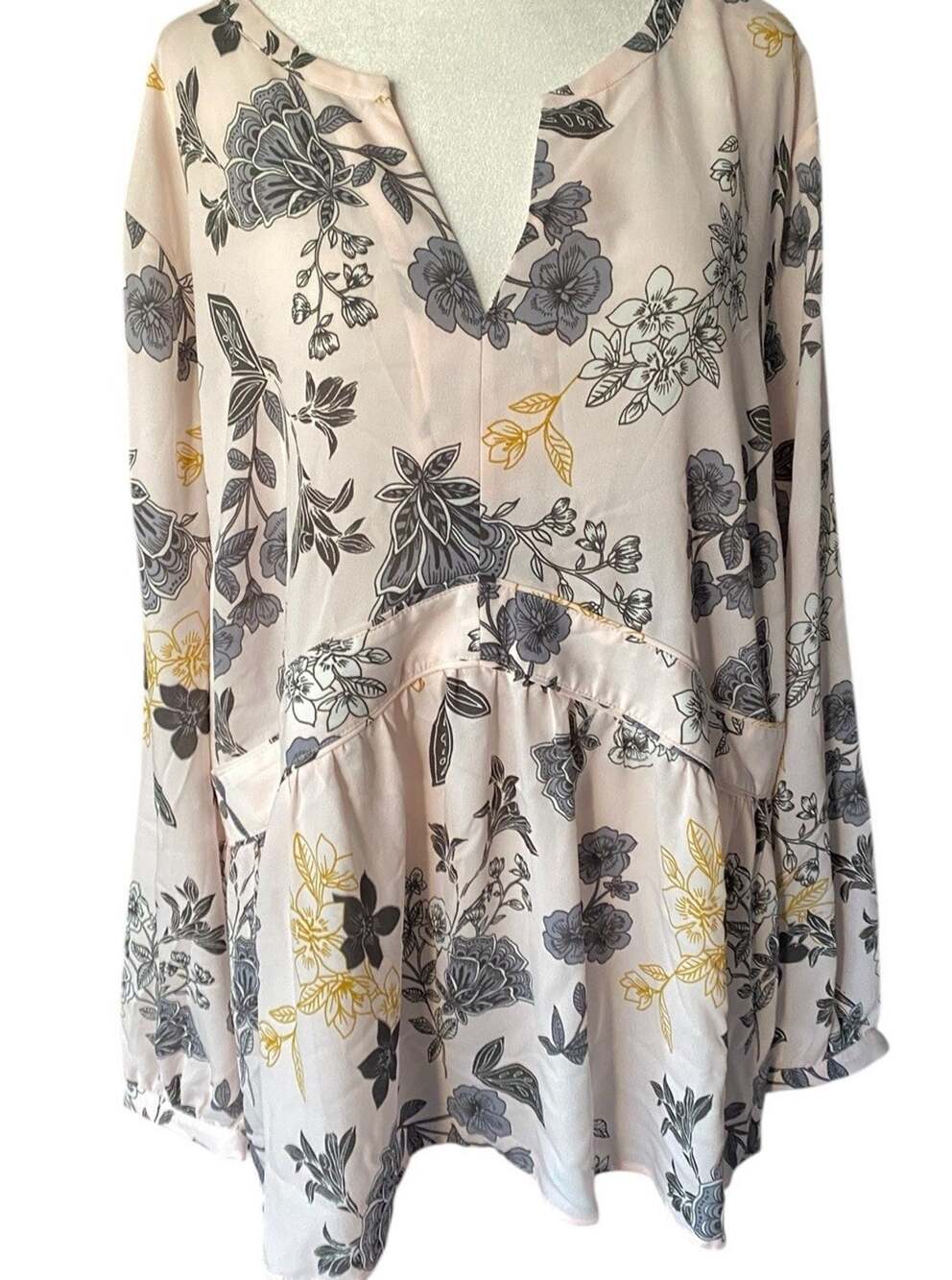Loft Light Pink Black Floral Peasant Babydoll Blouse Top Women Plus 22 Boho